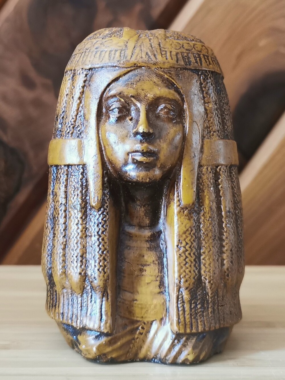 Vintage Hand Carved Egyptian Queen Bust Cleopatra Style Sculpture